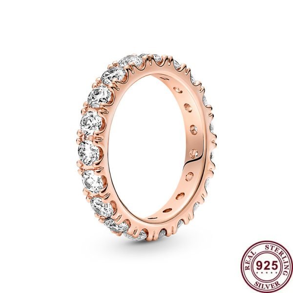 New Women's Sparkling Double Row Pav é Inlay Original Logo 3D Ring Girlfriend Family Holiday Fashion Jewelry Gift - 图片 4