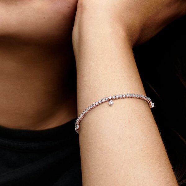 New S925 Sterling Silver Sparkling Halo Tennis Pendant Bracelet Suitable For Women's DIY Jewelry Gift - 图片 2