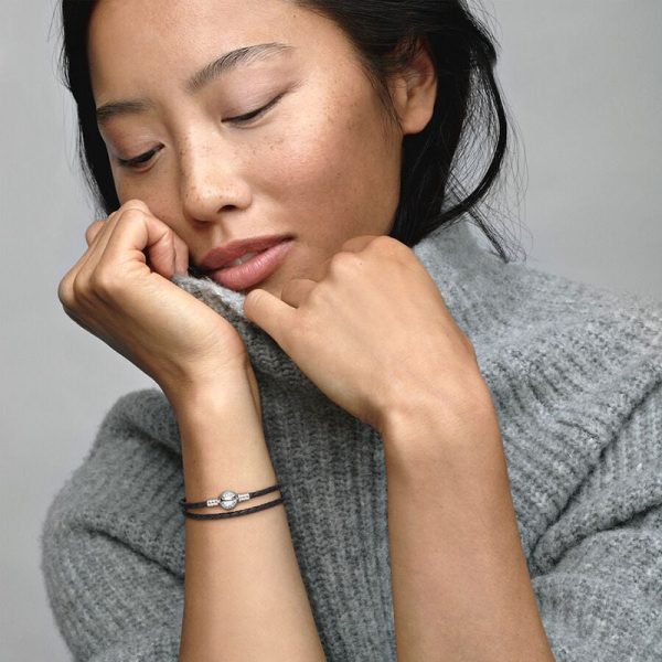 New S925 Sterling Silver Double Loop Woven Leather Bracelet With Multiple Colors, Simple And Versatile, Women's DIY Jewelry Gift - 图片 2