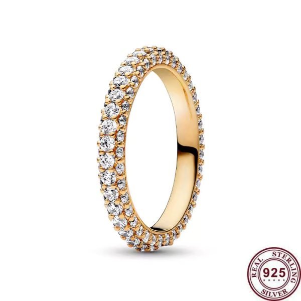 New Women's Sparkling Double Row Pav é Inlay Original Logo 3D Ring Girlfriend Family Holiday Fashion Jewelry Gift - 图片 2