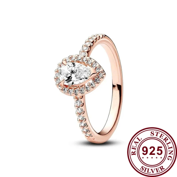 New Women's Sparkling Double Row Interwoven Pav é Seal Original Logo Pear Blossom Ring Girlfriend Family Holiday Fashion Jewelry Gift - 图片 6