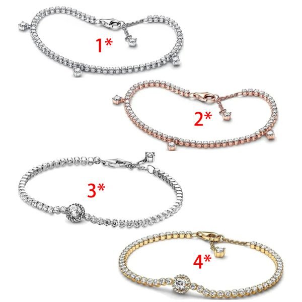 New S925 Sterling Silver Sparkling Halo Tennis Pendant Bracelet Suitable For Women's DIY Jewelry Gift