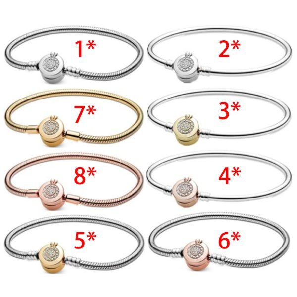 New S925 Sterling Silver Sparkling Crown Letter O-shaped Snake Bone Chain Bracelet Suitable For Women's DIY Jewelry Gifts