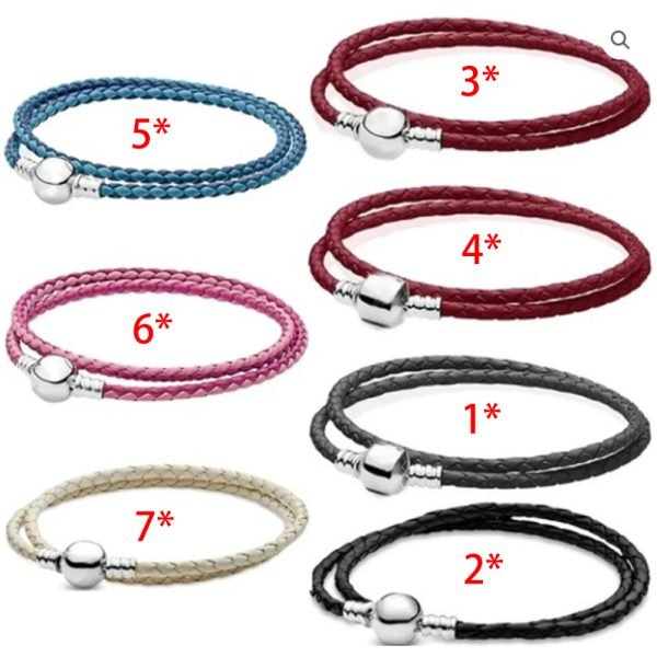 New S925 Sterling Silver Double Loop Woven Leather Bracelet With Multiple Colors, Simple And Versatile, Women's DIY Jewelry Gift