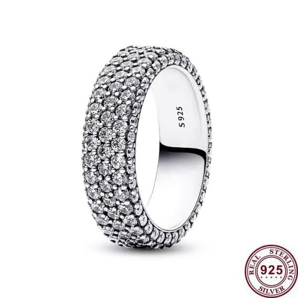 New Women's Sparkling Double Row Pav é Inlay Original Logo 3D Ring Girlfriend Family Holiday Fashion Jewelry Gift - 图片 6
