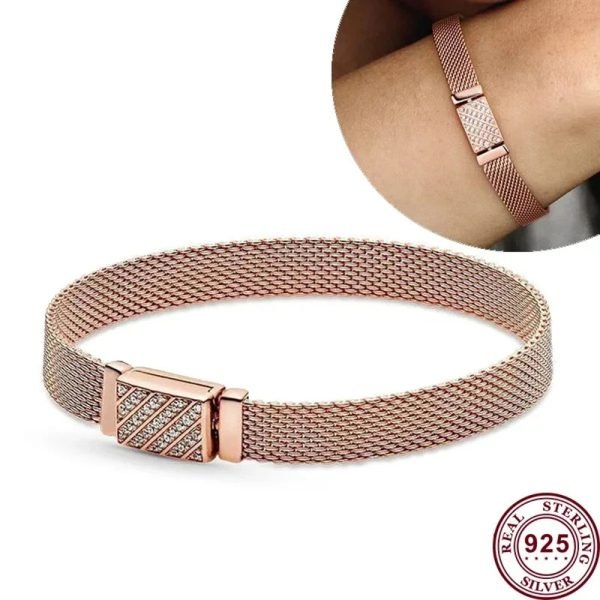 New S925 Sterling Silver Reflexions Multi Circle Snake Shaped Sparkling Chain Buckle Women's Gift Bracelet DIY Jewelry - 图片 3