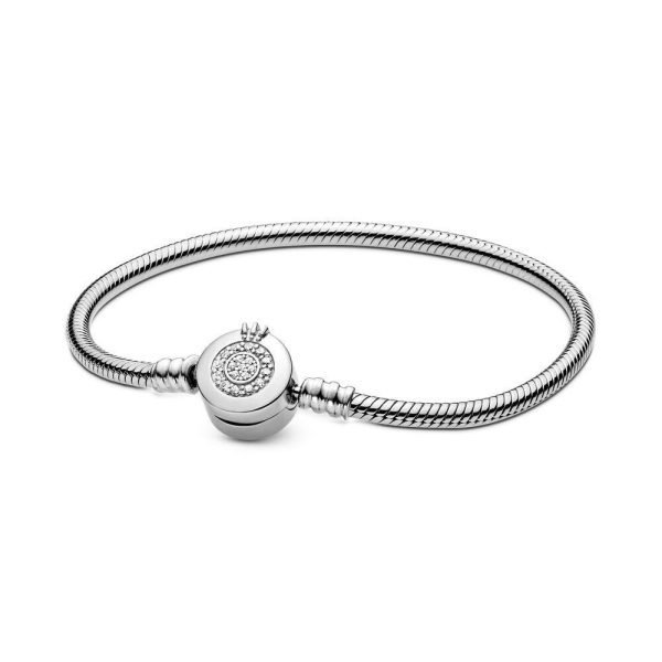 New S925 Sterling Silver Sparkling Crown Letter O-shaped Snake Bone Chain Bracelet Suitable For Women's DIY Jewelry Gifts - 图片 3
