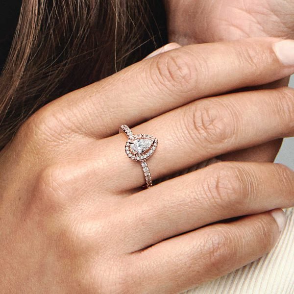 New Women's Sparkling Double Row Interwoven Pav é Seal Original Logo Pear Blossom Ring Girlfriend Family Holiday Fashion Jewelry Gift - 图片 7