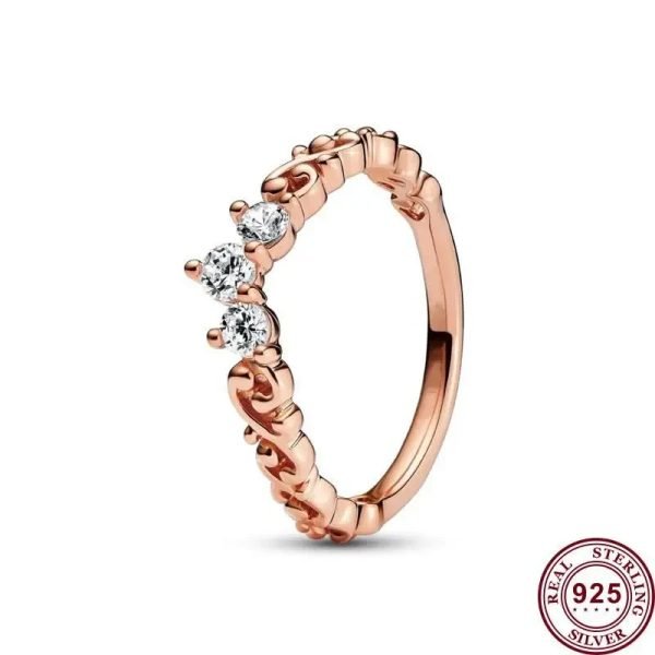 New Hot Original Women's Love Heart Whirlpool Crown Double Ring Logo Ring Suitable for Girlfriend Holiday Jewelry Gift - 图片 4