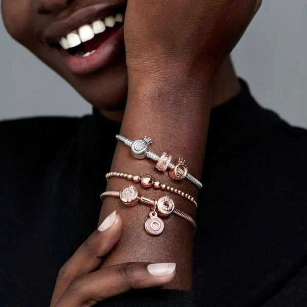 New S925 Sterling Silver Sparkling Crown Letter O-shaped Snake Bone Chain Bracelet Suitable For Women's DIY Jewelry Gifts - 图片 4