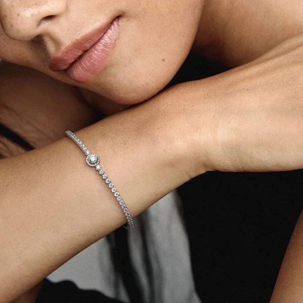 New S925 Sterling Silver Sparkling Halo Tennis Pendant Bracelet Suitable For Women's DIY Jewelry Gift - 图片 4