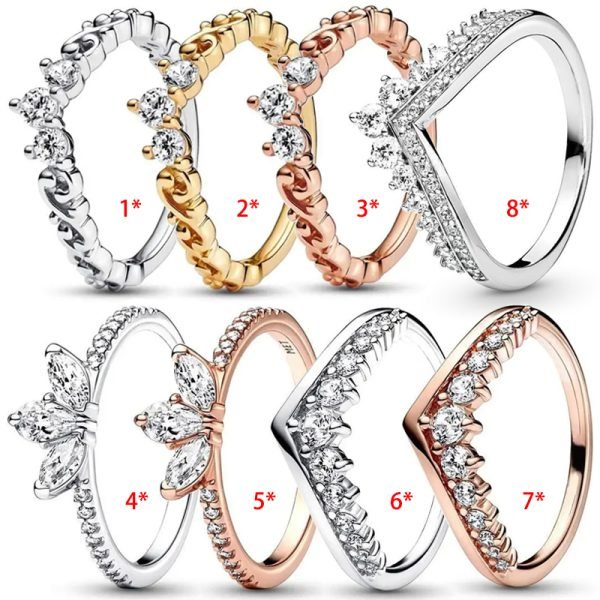 New Eternal Sparkling Petals Women's Wishing Bone Crown Logo Ring For Girlfriend and Family Holiday Gifts Fashion Jewelry