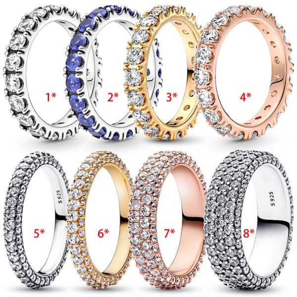 New Women's Sparkling Double Row Pav é Inlay Original Logo 3D Ring Girlfriend Family Holiday Fashion Jewelry Gift