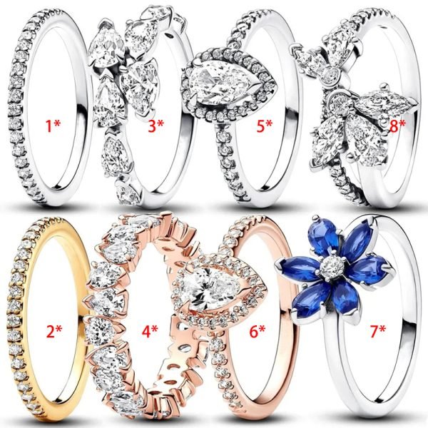 New Women's Sparkling Double Row Interwoven Pav é Seal Original Logo Pear Blossom Ring Girlfriend Family Holiday Fashion Jewelry Gift