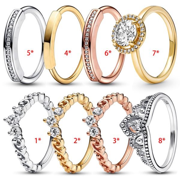 New Hot Original Women's Love Heart Whirlpool Crown Double Ring Logo Ring Suitable for Girlfriend Holiday Jewelry Gift