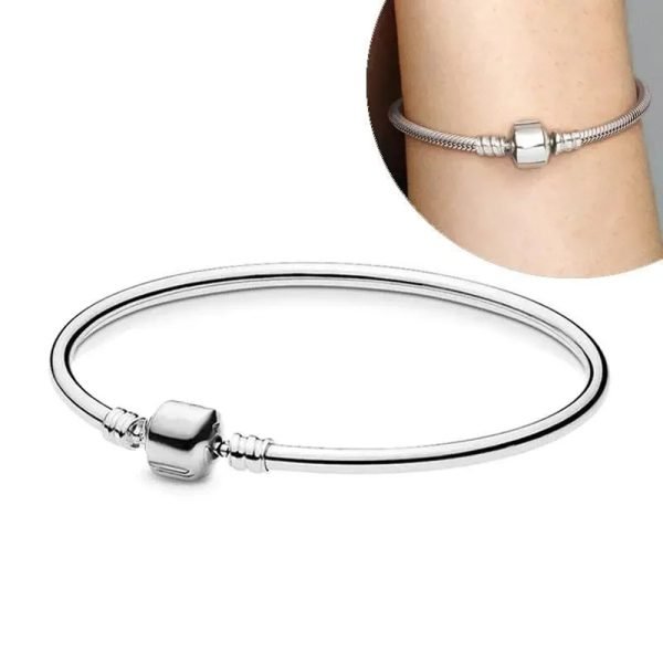 New S925 Sterling Silver Classic Square Buckle Moments Snake Shaped Women's Gift Bracelet DIY Jewelry - 图片 3