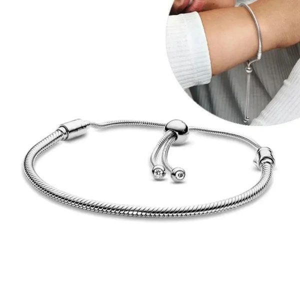 New S925 Sterling Silver Moments Classic Bead Sliding Snake Shaped Women's Gift bracelet DIY Jewelry - 图片 3