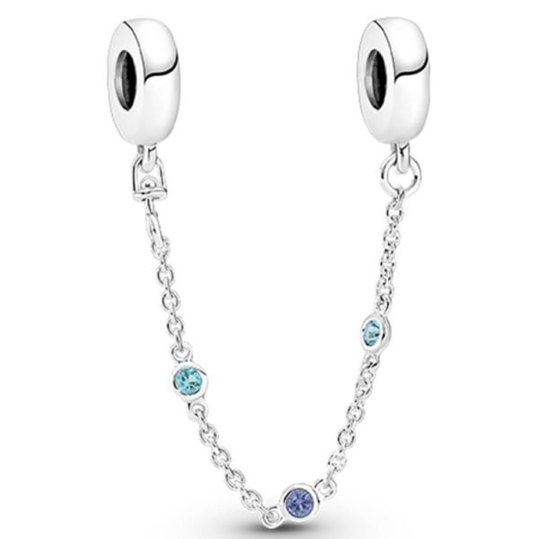 New S925 Sterling Silver Triple Blue Stone Safety Chain Ladies DIY Jewelry - 图片 3