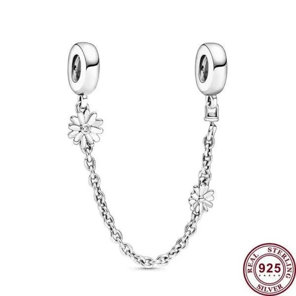 New S925 Sterling Silver Triple Blue Stone Safety Chain Ladies DIY Jewelry - 图片 5