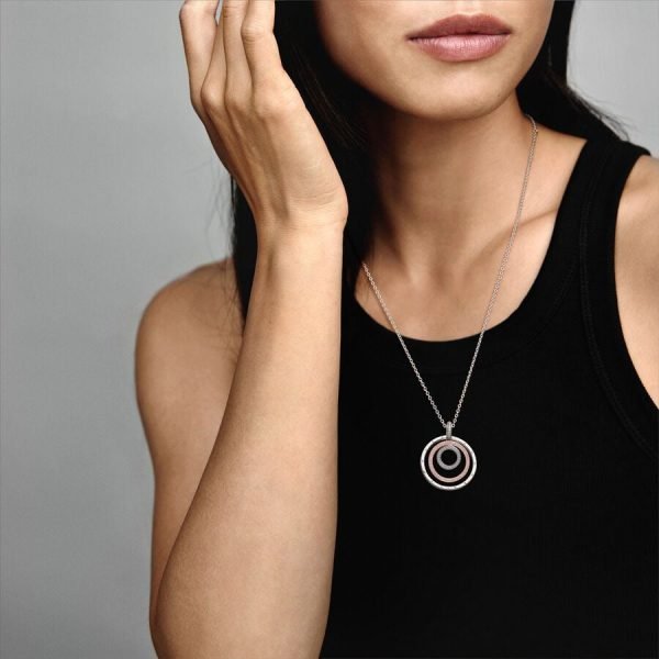 New S925 Sterling Silver Two-tone Circles Pendant & Necklace Ladies DIY Jewelry - 图片 2