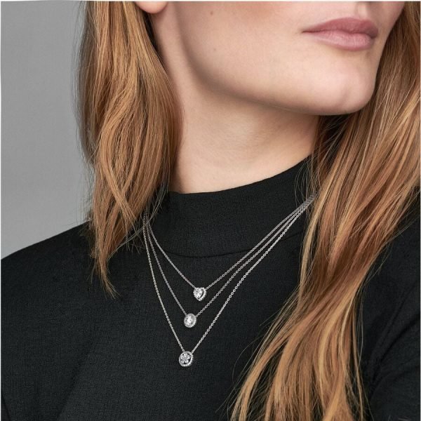 New S925 Sterling Silver Sparkling Heart Collier Necklace Ladies DIY Jewelry - 图片 2