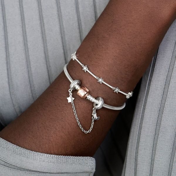 New S925 Sterling Silver Classic Rose Gold Square Buckle Time Serpentine Women's Gift Bracelet DIY Jewelry - 图片 4