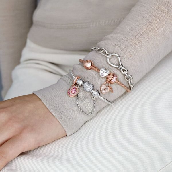 New S925 Sterling Silver Moments Sparkling Heart Inlaid Zircon Snake Bone Women's Gift Bracelet DIY Jewelry - 图片 2