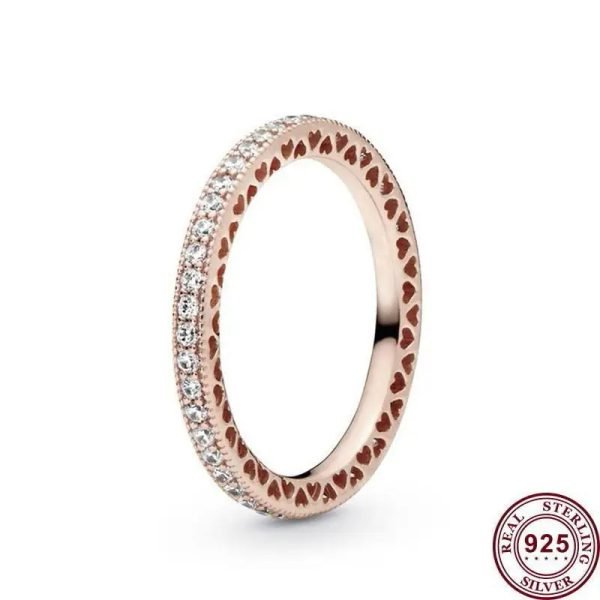 New Sparkling Star Women's Original Logo Hollow Heart Ring For Girlfriend and Family Holiday Fashion Jewelry Gift - 图片 4