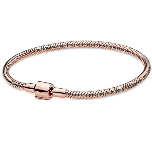 New S925 Sterling Silver Classic Square Buckle Moments Snake Shaped Women's Gift Bracelet DIY Jewelry - 图片 5