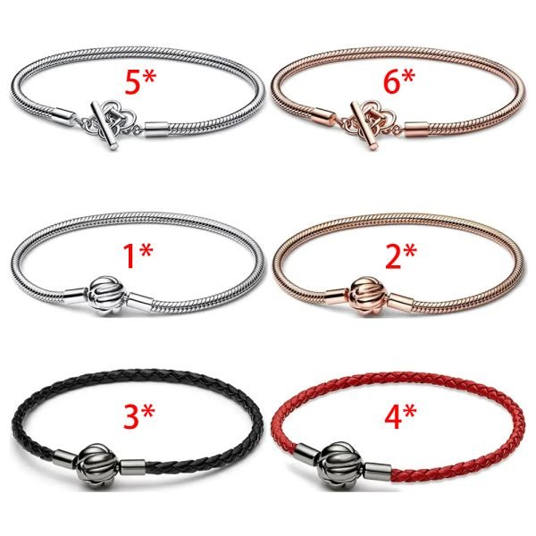 New S925 Sterling Silver Moments Concentric Knot Good Luck Chain Snake Bone Chain Women's Gift Bracelet DIY Jewelry