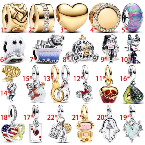 New S925 Sterling Silver Disney Chip & Dale Bauble Dangle Charm Ladies DIY Jewelry