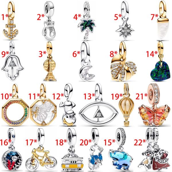 New S925 Sterling Silver Disney The Lion King Timon & Pumbaa Splittable Dangle Charm Ladies DIY Jewelry