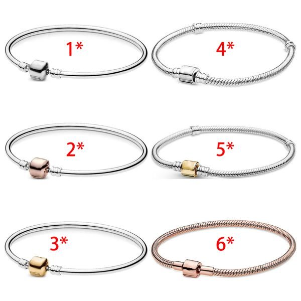New S925 Sterling Silver Classic Square Buckle Moments Snake Shaped Women's Gift Bracelet DIY Jewelry
