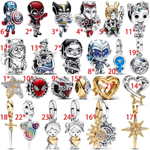 New S925 Sterling Silver Marvel Wolverine Deadpool Charm Ladies DIY Jewelry