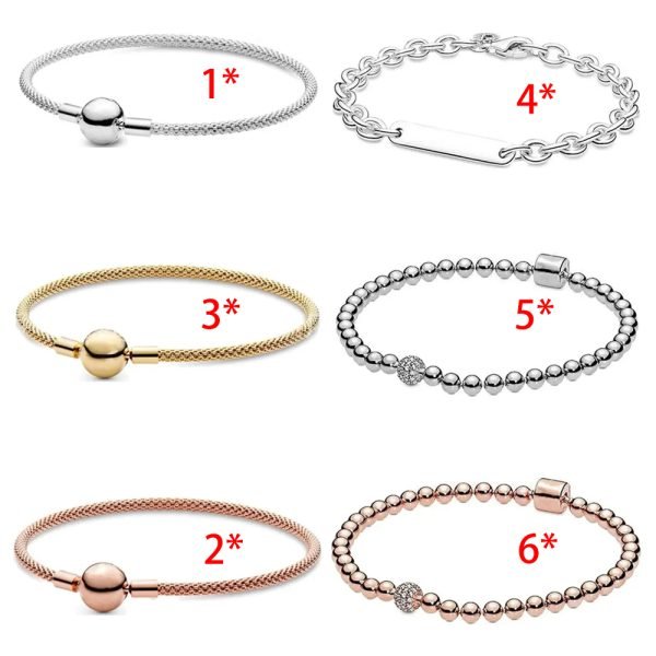New S925 sterling silver Moments rose gold woven women's gift bracelet DIY jewelry