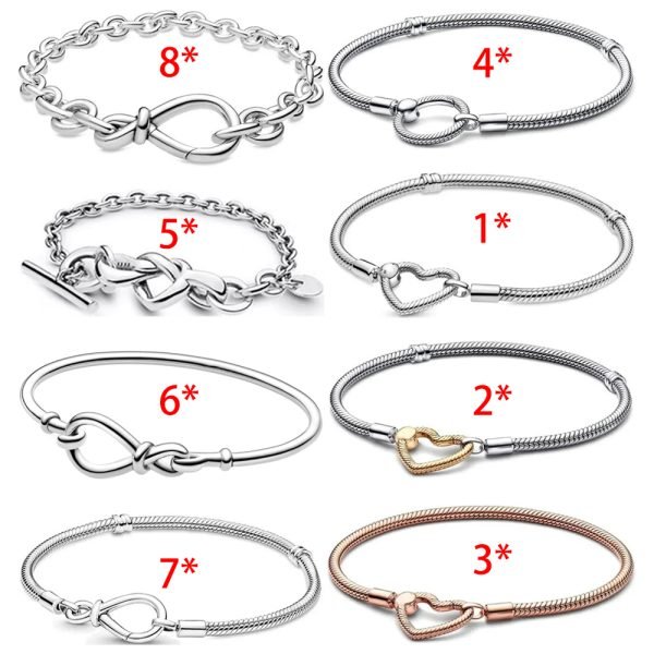 New S925 Sterling Silver Eternal Symbol Asymmetric Wish Button Women's Gift Bracelet DIY Jewelry
