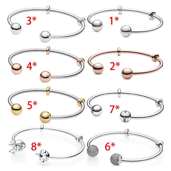 New S925 Sterling Silver Moments Open Set Zircon Women's Gift Bracelet DIY Jewelry