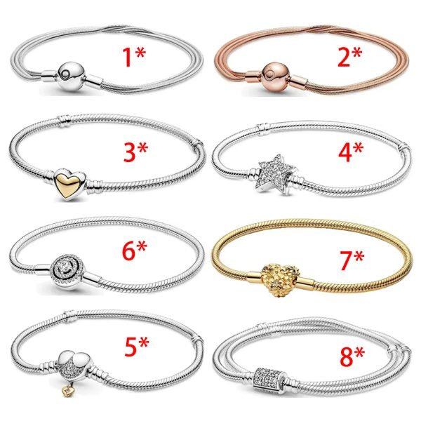 New S925 Sterling Silver Heart-shaped Daisy Asymmetric Star Chain Buckle Snake Bone Chain Women's Gift Bracelet DIY Jewelry