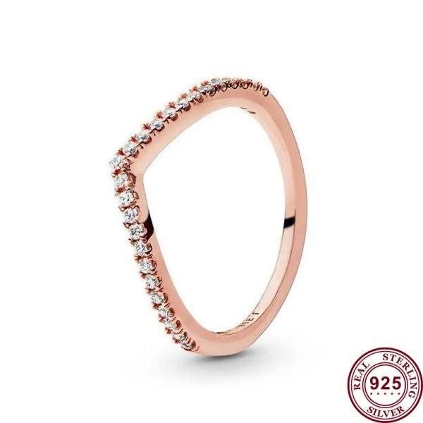 New Sparkling V-shaped Wishing Bone Wishing Women's Original Logo Crown Ring For Girlfriend and Family Holiday Fashion Jewelry Gift - 图片 4