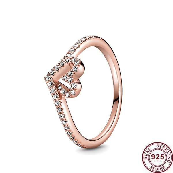 New Sparkling Star Love Wishing Bone Women's Original Logo Rose Crown Ring For Girlfriend and Family Holiday Fashion Jewelry Gift - 图片 4