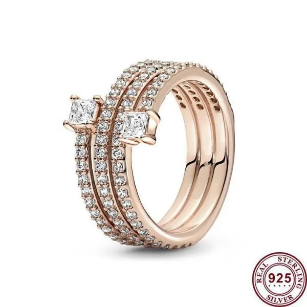 Creative Sparkling Love Heart Women's Original Logo Three Ring Spiral Ring For Girlfriend and Family Holiday Fashion Jewelry Gift - 图片 6