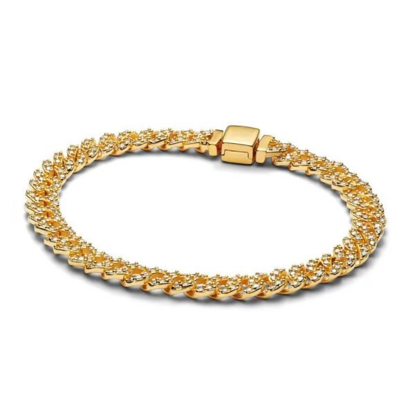New S925 sterling silver golden Pavé Cuban Chain Ladies' gifts Bracelet DIY Jewelry - 图片 5
