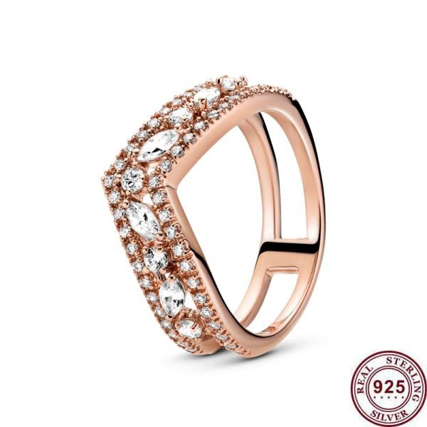 New Sparkling Star Love Wishing Bone Women's Original Logo Rose Crown Ring For Girlfriend and Family Holiday Fashion Jewelry Gift - 图片 6