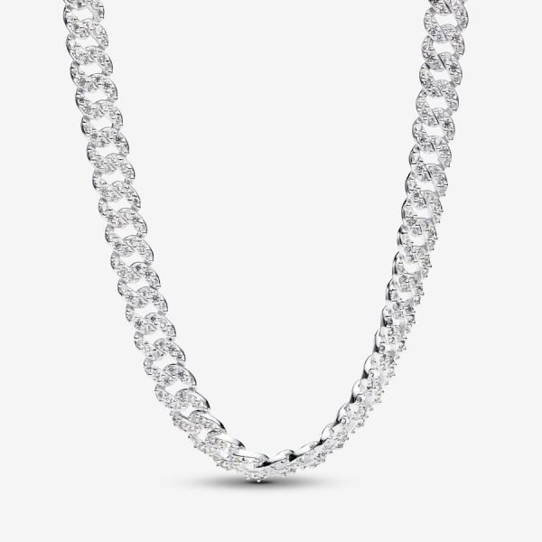 New S925 Sterling Silver Pavé Cuban Chain Necklace Ladies DIY Jewelry - 图片 3