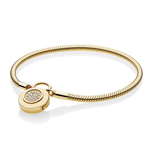 New S925 Sterling Silver Rose Gold Disc Lock Snake Bone Women's Gift Bracelet DIY Jewelry - 图片 4