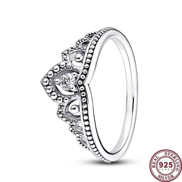 Sparkling V-shaped Inlaid Wishbone Original Logo Crown Princess Crown Ring For Girlfriend and Family Holiday Fashion Jewelry Gift - 图片 6