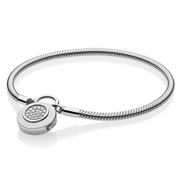 New S925 Sterling Silver Rose Gold Disc Lock Snake Bone Women's Gift Bracelet DIY Jewelry - 图片 2
