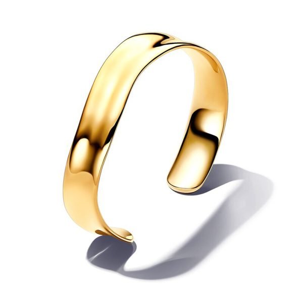 New S925 Sterling Silver Organically Shaped Broad Open Bangle Ladies DIY Jewelry - 图片 3