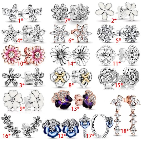 New Sparkling Crimson Daisy Women's Original Logo Flower Earrings For Girlfriend and Family Holiday Gifts Jewelry