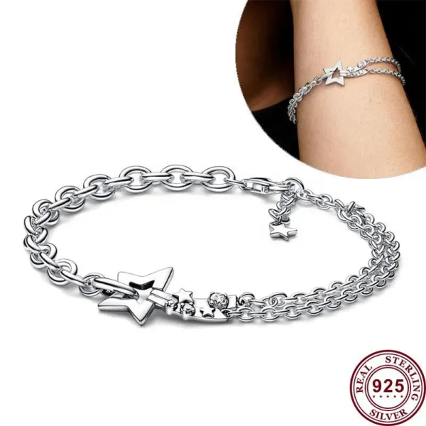 New S925 Sterling Silver Meteor Double Chain Star Track Chain Bracelet Star Chain Women's Gift Bracelet DIY Jewelry - 图片 3